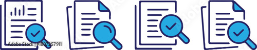 checklist four bule color document icons set magnifying glasses mask sign symbol design logo art
