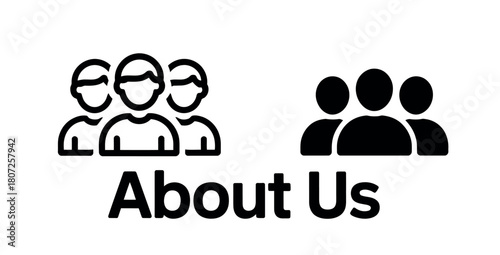 Two stylized icon sets representing people with the text 'About Us' underneath them.