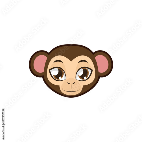 Cute Monkey Face Illustration - Adorable Animal Cartoon Character Design
