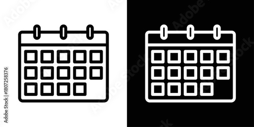 Calendar icon in black and white stroke on background, representing date, events, or scheduling.