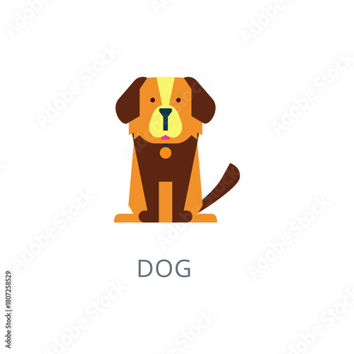 Cute cartoon dog sitting and looking forward with a collar, digital illustration