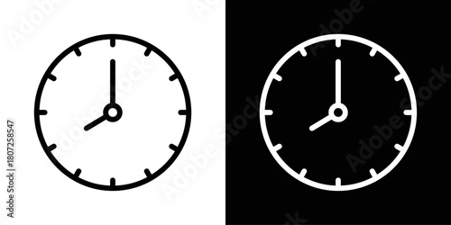 Clock icon in black and white stroke on background, representing time, schedule, or reminder.