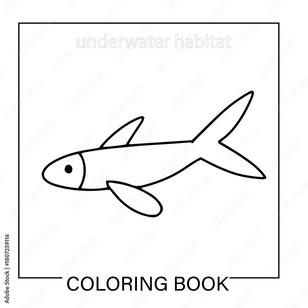 Fototapeta premium Black and white underwater animals cartoon coloring pages. black animal sea element stock design