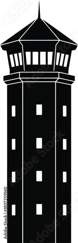 Iconic watchtower silhouette symbolizing security surveillance and observation high rise structure vector