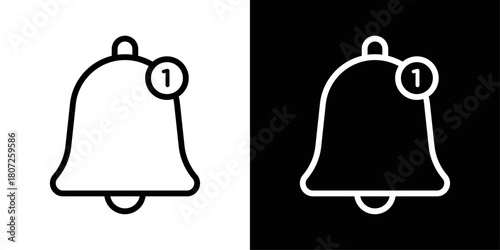 Notification bell icon in black and white stroke on background. Perfect for alerts, reminders, and app notification interfaces.