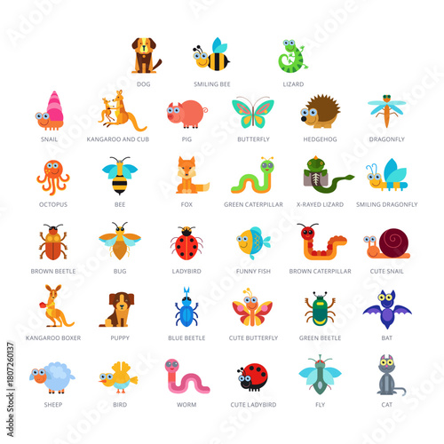 Collection of Cute Cartoon Animals and Insects illustrations, perfect for children's books and educational content