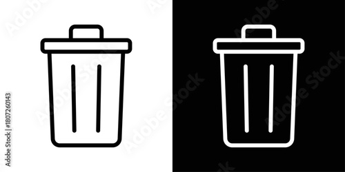 Trash bin icon in black and white stroke on background. Ideal for delete actions, cleaning tools, and file management interfaces.