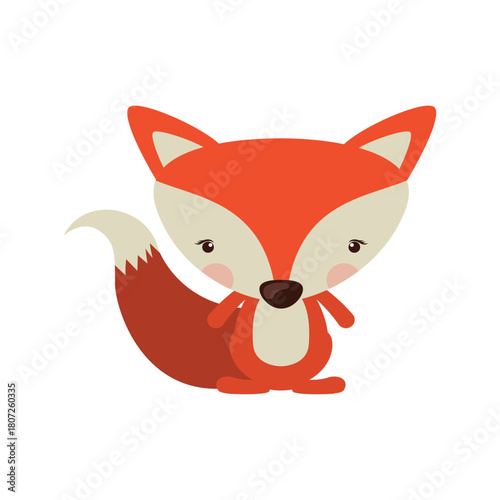 Adorable cartoon red fox with a bushy tail, a charming woodland creature character for nursery decor