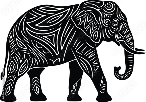 Intricate tribal elephant silhouette mandala art majestic wildlife design vector