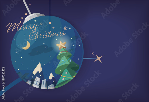 Daily A047 World in the Christmas ball shows the Christmas atmosphere vector graphic EPS 10
