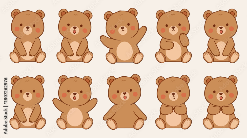 Obraz premium set of adorable cartoon flat design bay bear various activity element stock design