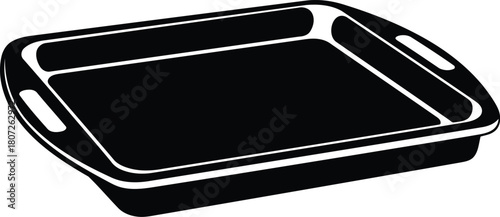 Isolated black rectangular tray with handles for serving food or baking kitchenware object vector