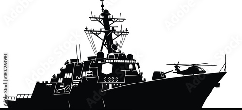 Modern warship silhouette military naval vessel maritime power technology vector