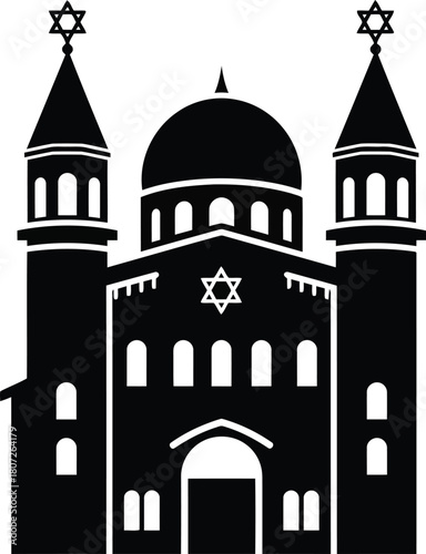 Synagogue architecture silhouette religious building star of david emblem sacred space worship icon vector