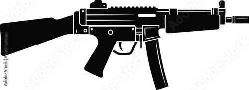 Modern submachine gun silhouette vector illustration for military and security concepts vector