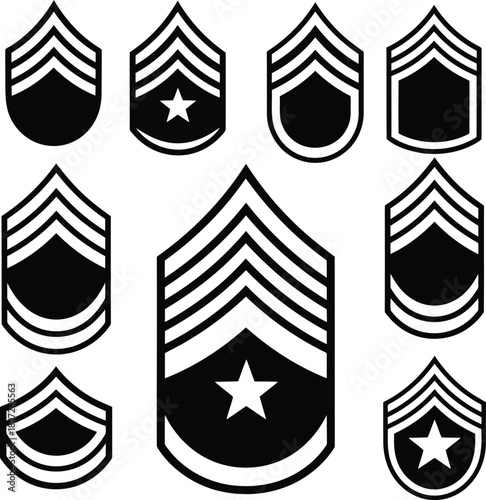 Military rank insignia set chevron stripes star emblems united states armed forces vector