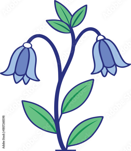 Detailed illustration of a bluebell plant in bloom