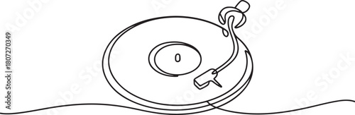 Continuous line drawing of a retro vinyl record with a needle.one line drawing symbolizing classic music and vintage sound. one line Icon drawing with white background