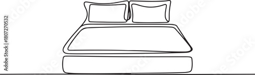 continuous line drawing of bed mattress.one line drawing of mattress with two pillows. single line vector. one line Icon drawing with white background