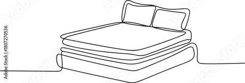 continuous line drawing of bed mattress.one line drawing of mattress with two pillows. single line vector. one line Icon drawing with white background