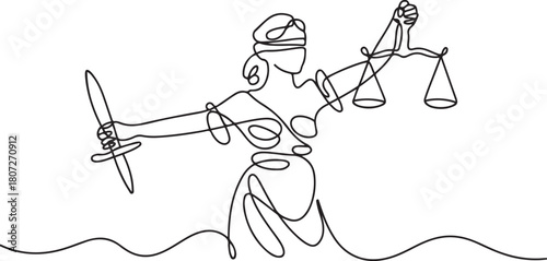 continuous line drawing of blind justice. abstract single line art statue of blind justice. one line Icon drawing with white background