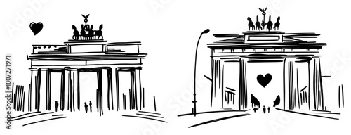 Brandenburg Gate landmark Berlin – iconic neoclassical triumphal arch city monument line sketch