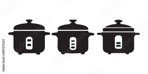 Three modern electric cookers or multi cookers icons vector illustration