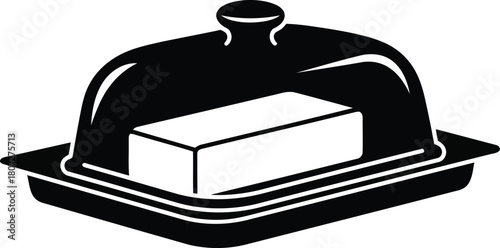 Classic butter dish with fresh butter serving tray elegant kitchenware food presentation element vector