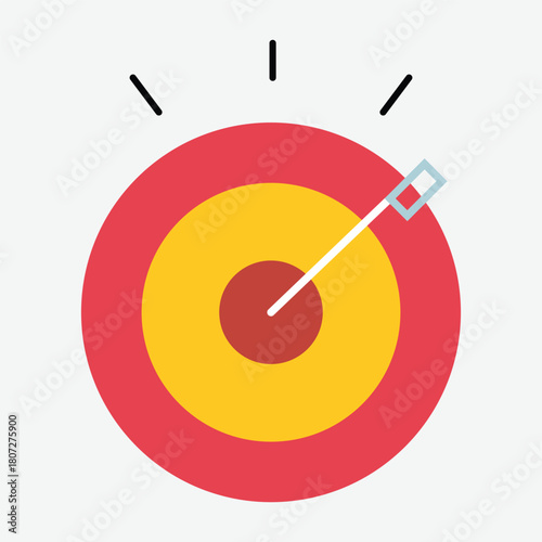 a simplistic graphic design with a dart hitting a bullseye, representing focus, precision and achieving targets. 