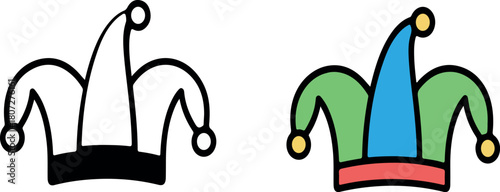 Jester Hat Illustration in Black and White and Full Color | Carnival, Fair, and Circus Costume Design Element