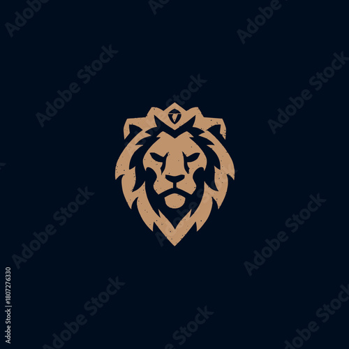 Stylized Royal Lion Head Logo Icon with Elegant Crown Mane. Powerful Animal Symbol of Strength, Leadership, and Majesty.