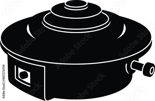 Round electronic device with button and knob for power control and connectivity illustration vector