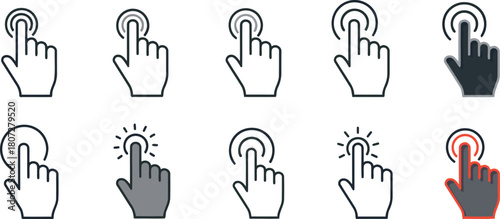 Collection of hand cursor icons showing different click actions