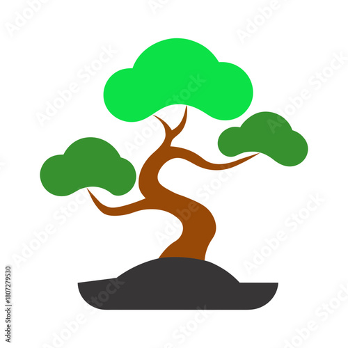 Stylized bonsai tree with curved trunk and smooth artistic form