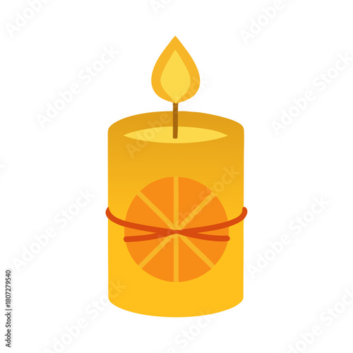 Handmade beeswax candle decorated with dried orange slice