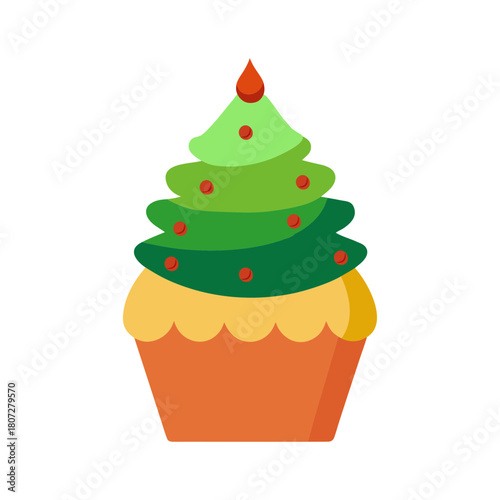 Cupcake with Christmas tree frosting festive holiday treat