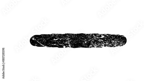 A single black horizontal brush stroke with a distressed, grunge texture isolated on a white background.