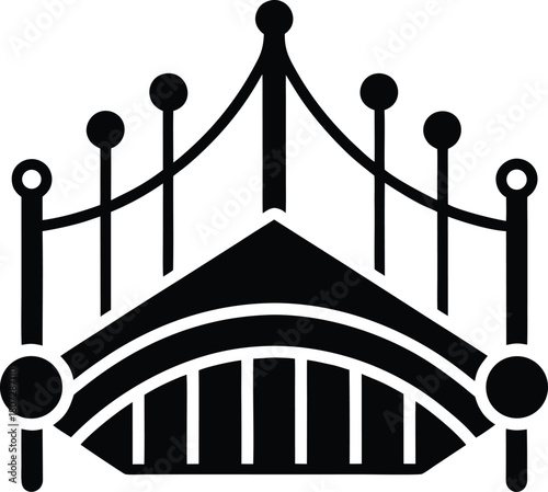 Black abstract suspended bridge icon on transparent background for transport