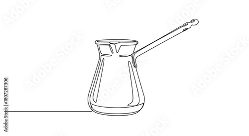 Simple outline of a coffee pot with long handle on white background  