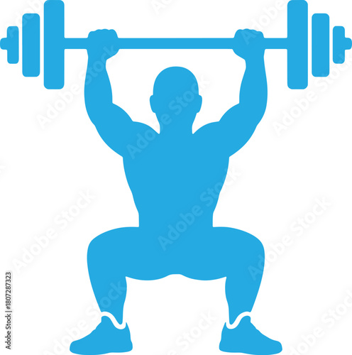 Weightlifter silhouette performing overhead squat exercise with a barbell icon