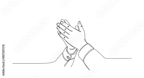 Two hands clapping in simple line art design on white background  