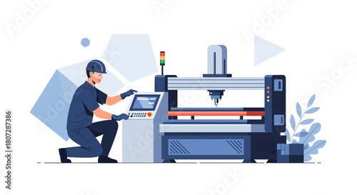 Precision Engineering: A CNC Machine Operator in a Modern Manufacturing Setting Depicted in Detail