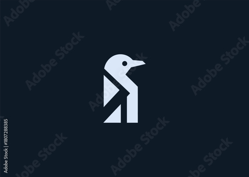 A simple minimalist penguin logo designed with smooth rounded lines and a clean silhouette, representing friendliness, calmness, and charm in a modern creative vector illustration