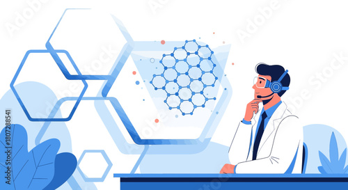 Scientist analyzing molecular structure with advanced headset technology for scientific research