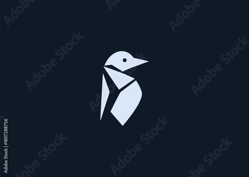 A simple minimalist penguin logo designed with smooth rounded lines and a clean silhouette, representing friendliness, calmness, and charm in a modern creative vector illustration