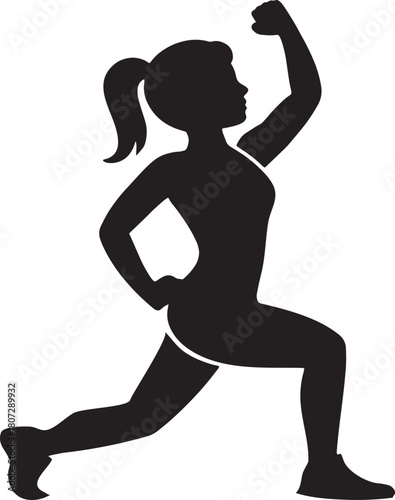 Woman Silhouette Performing a Lunge Exercise for Fitness and Strength Training