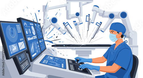 Surgical precision: Robotic surgery system controlled by a surgeon with advanced tech interface