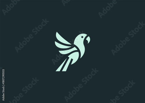 A vibrant geometric parrot design built with angular shapes and bold line symmetry, expressing intelligence, energy, and tropical character in a modern creative vector concept