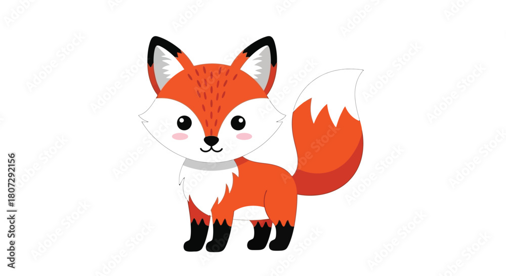 Fototapeta premium Cute Red Fox Standing Kawaii Cartoon Illustration