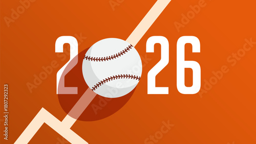 Happy new year 2026 celebration greeting card and social media post or banner design template in baseball, softball or sport concept. Baseball on ground. Sport background. 